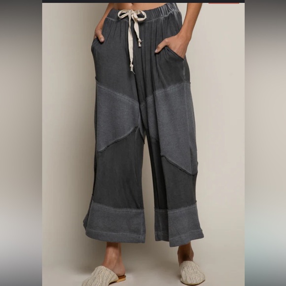 POL Charcoal Contrast Wide Leg Pant S/M - Picture 1 of 3